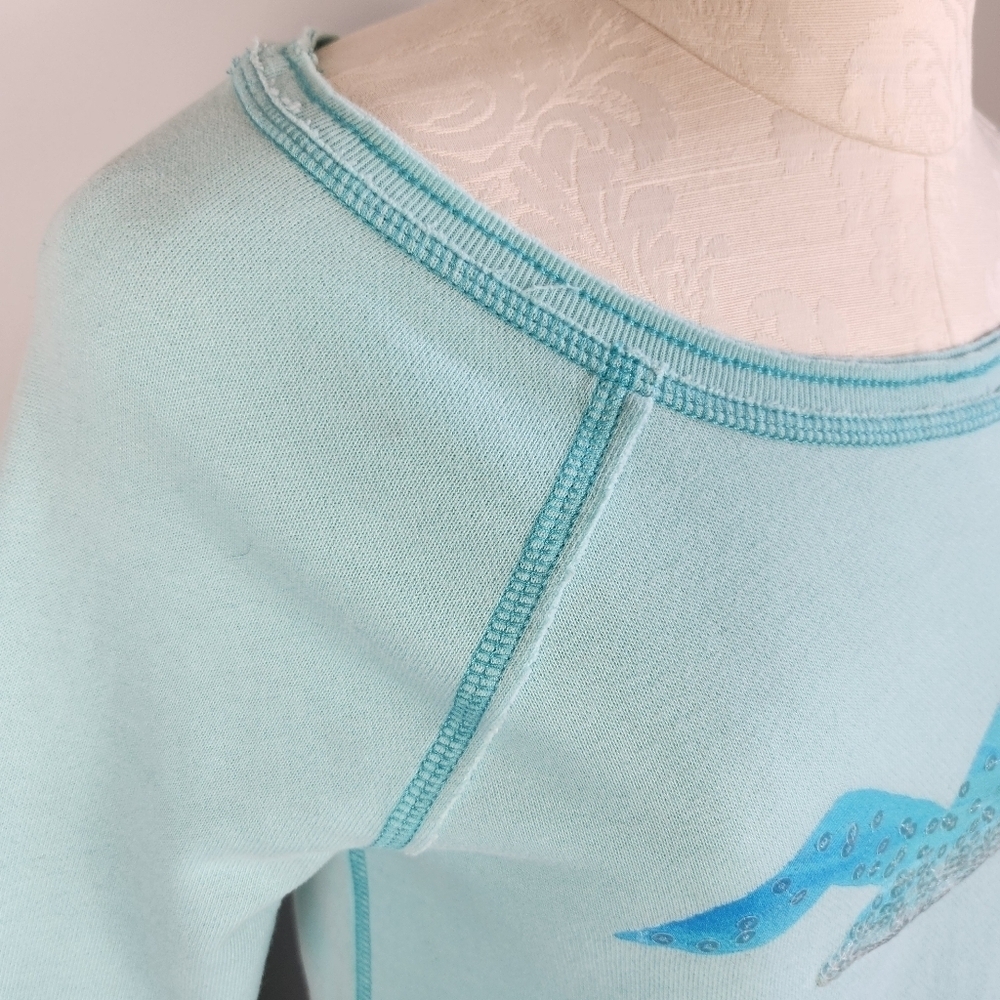 Y2K Vintage Hollister Lightweight Wide Neck Sweatshirt Lightblue Sequin Size S - Picture 7 of 15